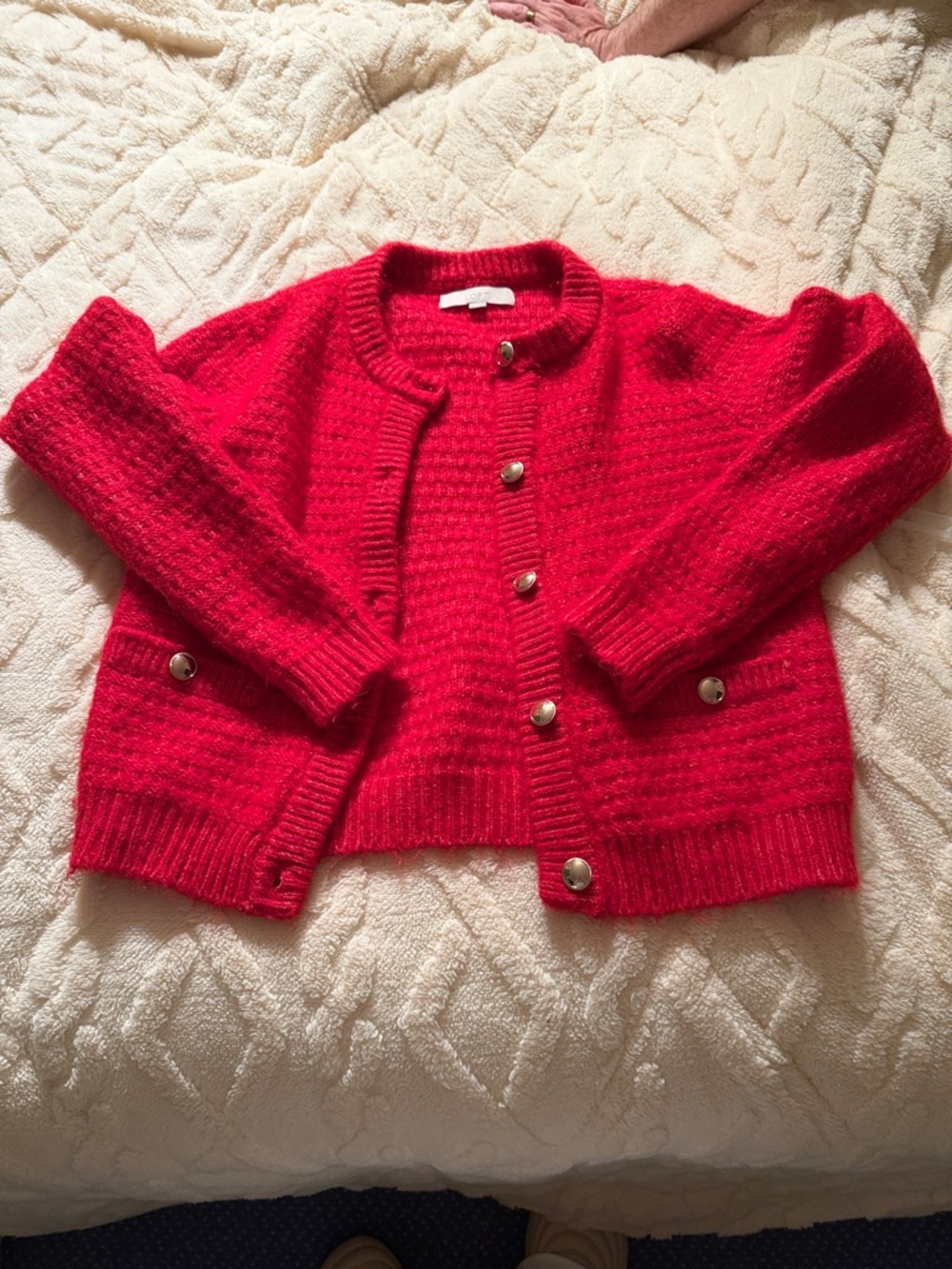 Womens Bright Red Knit Cardigan Jacket